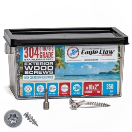 #10 x 2 Inch Stainless Steel Deck Screws 350 Pieces | T25 Star Torx Drive Type 17 Point | 304 Grade Stainless Steel Wood Screws by Allen's Trading Co. Eagle Claw Fasteners | Driver Bit Included