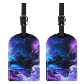 Cabreche 2 Pack Luggage Tag Suitcase Tags PU Leather Identifiers Privacy Cover Luggage Tags Aesthetic Cute Travel Bag Labels and Address Card for Women Girls Men-Purple Sky