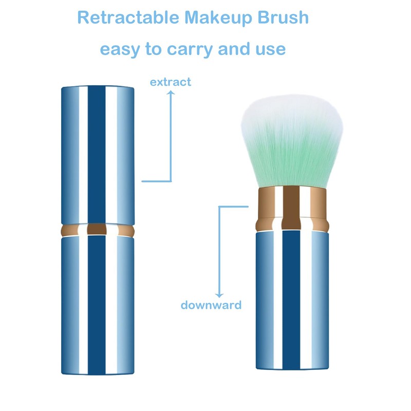 Xinpinzhou Blue Retractable Makeup Brush, Retractable Blush Blusher Face Powder