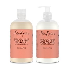 SheaMoisture Curl & Shine Shampoo 384ml + Conditioner 384ml für dickes, lockiges Haar Kokosnuss & Hibiskus ohne Silikone und Sulfate -2 Stück