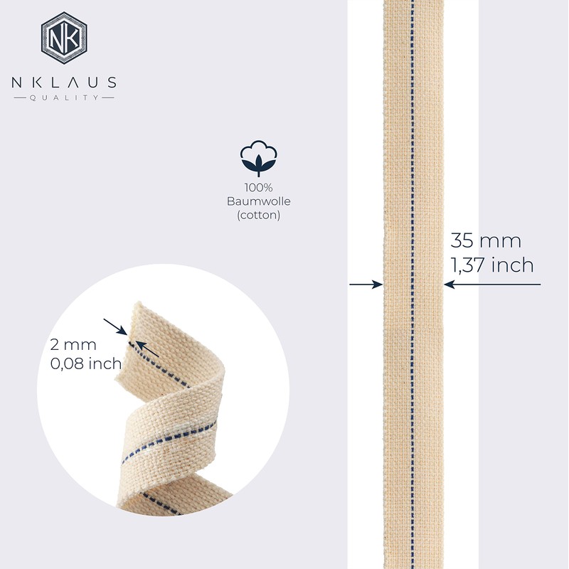 NKlaus 1 Metre Flat Wick 35 mm 100% Natural Cotton