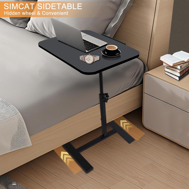 Simcat Height Adjustable Overbed Bedside Table with Wheels, Rolling Mobile