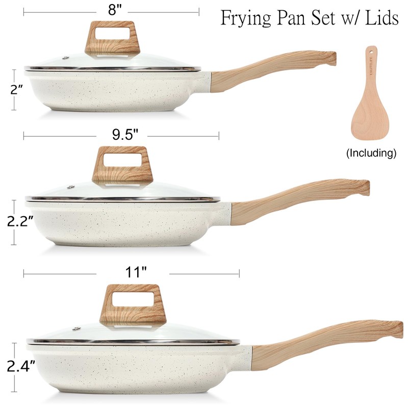 ESLITE LIFE Nonstick Ceramic Frying Pans Skillets Set with Lids,