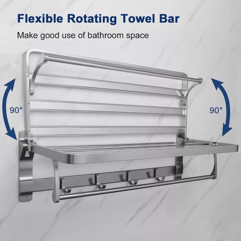 Burkey Toallero Doble Acero Inoxidable Baño De Pared Con 5
