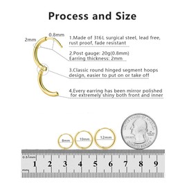 Minnario Surgical Stainless Steel Thin Hoop Earrings 8mm/10mm/12mm Small Huggie Hoop Earrings for Women and Men