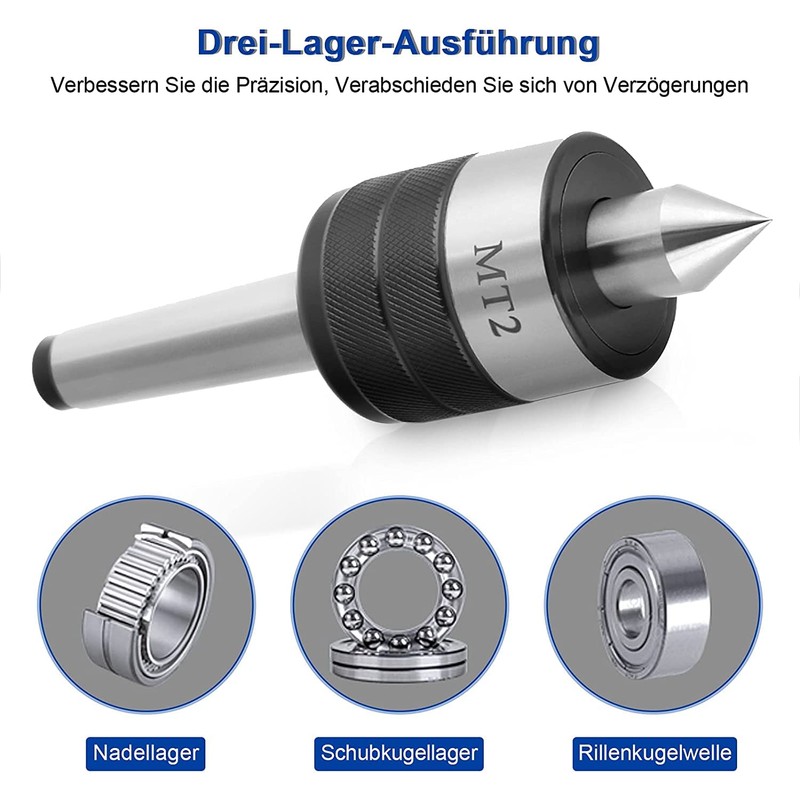 Mitlaufende Centre Point for Lathe, 60 Degree MT2 Live Centre