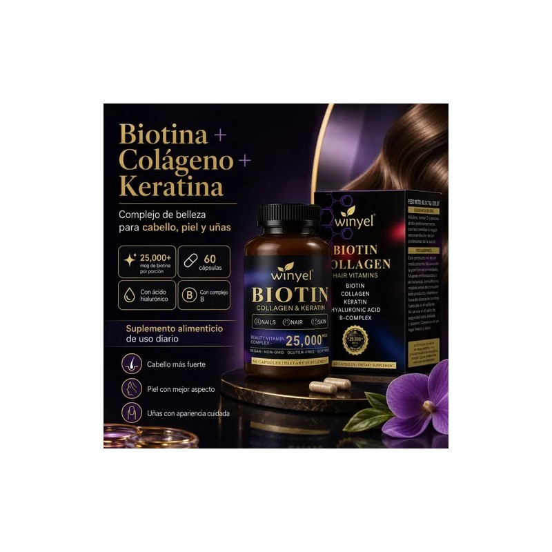 60 Cápsulas Premium Biotina Cuida Pelo Y Uñas
