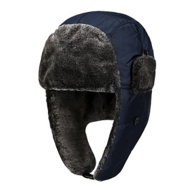 Chasenew Winter Trapper Hat for Men - Cold Weather Snow Hat with Ear Flap, Windproof Aviator Hat with Faux Fur Lining, Dark Blue