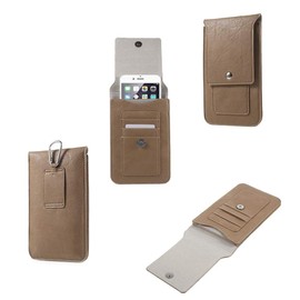 DFVmobile - Belt Case Cover Premium Synthetic Leather Vertical and Card Slots for Ulefone Armor 6S (2019) - Beige