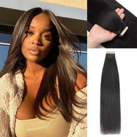 YDDM 16 Inch Tape Extensions Real Hair 40 Pieces 80 g Black Women Yaki Straight Tape-In Hair Extensions Real Hair Tapes Invisible Extensions Real Hair Tape Extensions Real Hair Tape Extensions Real