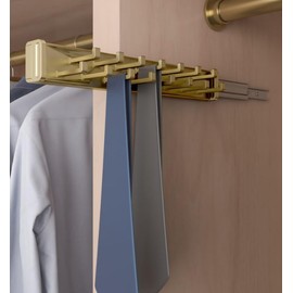 15-Hook Designer Wardrobe Reversible Closet Belt Rack with 11.22 Inch Retractable Pullout Extension (Matte Brass)