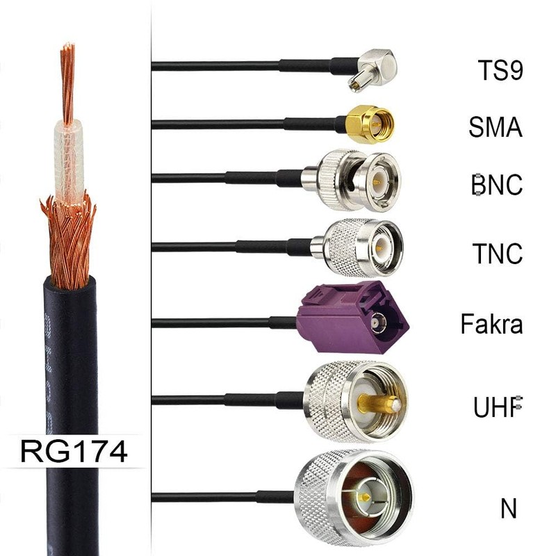 Superbat RF RG174 Coaxial Cable 17ft (518cm) 50 Ohm Mini