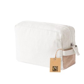 Fairtrade Certified Cotton Toiletry Bag, Reinforced with Jute, Zipper Closure and Matching Pull, Cosmetic Bag, Travel Makeup Bag, natural, Toiletry Bag