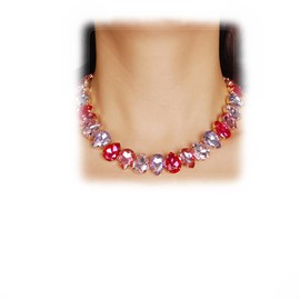 YERTTER Sparkle Colorful Full Rhinestone Choker Oval Crystal Chain Collar Stunning Boho Crystal Statement Clavicle Choker Necklace for Wedding Women (Red)