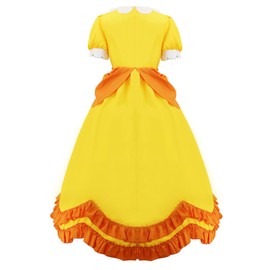 Princess Dress for Women Princess Daisy Cosplay Yellow Costume Fancy Dress with Crown Earrings Gloves