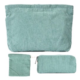 Toiletry Bag, Large Toiletry Bag, Women's Corduroy Bag, Large Capacity, Quilted Toiletry Bag, Green, Pack of 3