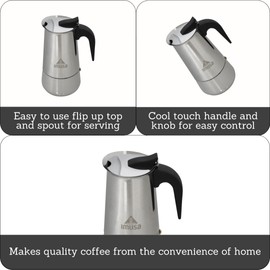 IMUSA USA B120-22061M Stainless Steel Stovetop Espresso Coffeemaker 4-Cup, Silver