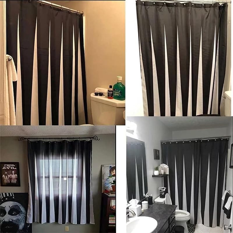 Black and White Striped Bathroom Shower Curtain, Piano key Pattern