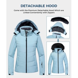 Skieer Women's Ski Jacket Waterproof Windproof Snowboard Coat with Removable Hood(Blue,Small)