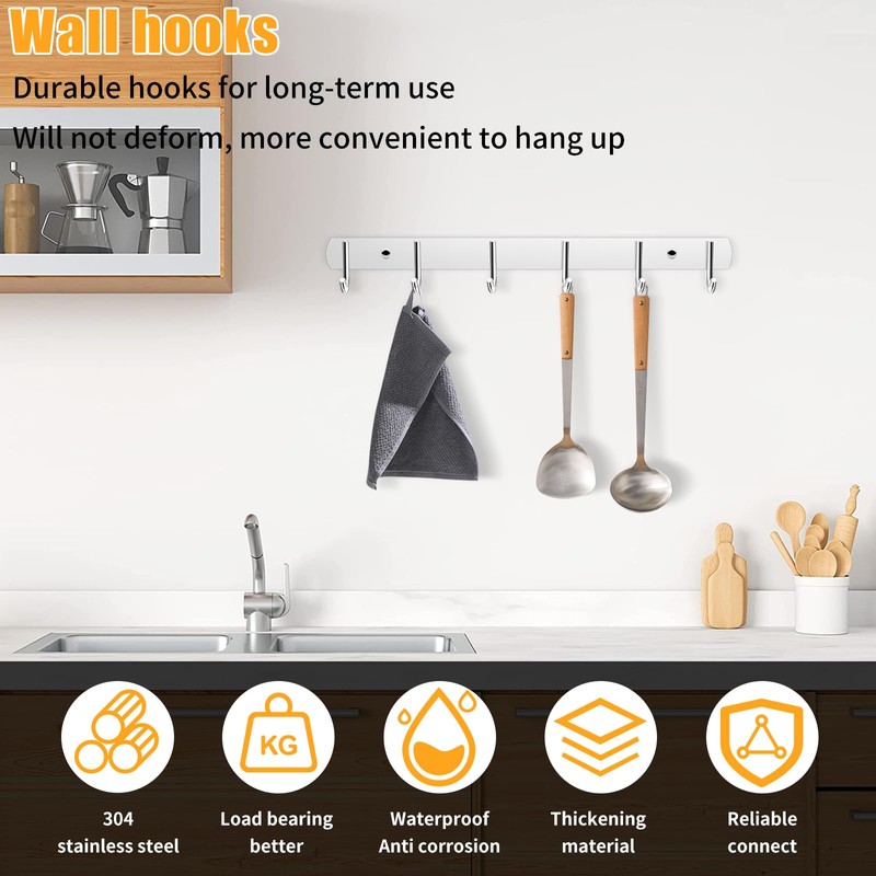 WYYFXY® Pack of 2 Kitchen Hook Rack, Stainless Steel Coat