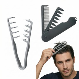 Texture Styling Comb for Men & Women, Wide & Fine Tooth Texturizing Comb for Volume & Detangling, Foldable Travel Hair Comb, Durable ABS Plastic, Grey Black