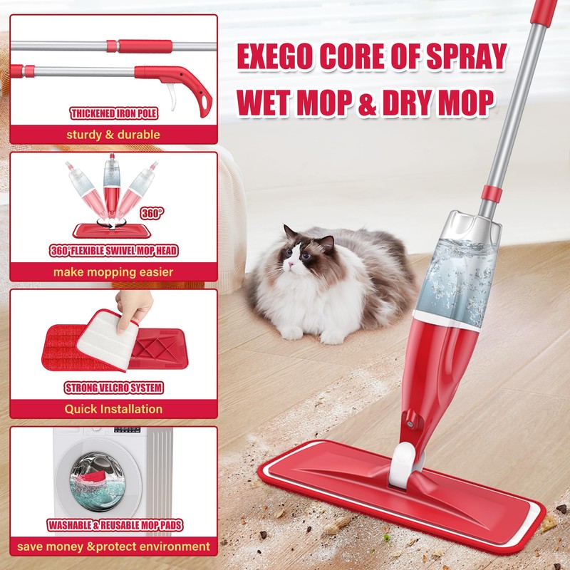 Spray Wet Mops for Hardwood Floor Cleaning: EXEGO Microfiber Dry