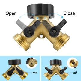 2 Way Garden Hose Splitter, 3/4" Tap Splitters with Individual On/Off Valves and Two Quick Hoses End Connector, 2 Way Hose Pipe Tap Y Splitters Brass Connector