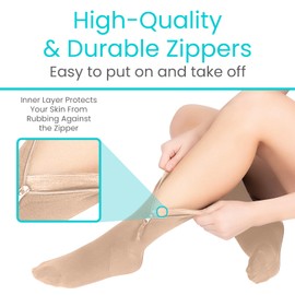 Vive Zipper Compression Socks Medical for Men & Women - 15-20 mmHg Knee High Stockings for Varicose Veins, Recovery, Edema, Post-Surgery Support - Elastic & Comfortable - Easy On for Elderly