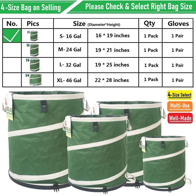 16-Gallon Collapsible Trash Can (16x19 in) Hard-Shell Bottom Yard Garden
