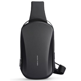 Mark Ryden Men's Hard Shell Sling Bag, Anti-Cut and Anti-Impact Shoulder Bag with USB Charging Port, Waterproof Shoulder Bag for Travel, Sports, Cycling - Black, black