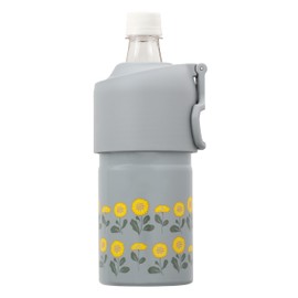 Atlas ABIB-EFGY Plastic Bottle Holder, Water Bottle, Cold Insulation, Flower Pattern, 16.9 fl oz (500 ml), 650 ml, Vacuum Insulated, Gray, Foldable, Handle Included, Bottle-In Bottle