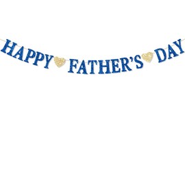 Glitter Blue Happy Father's Day Decorations Banner Fathers Dad's Papa's Dad Party Garland Banner for Party Supplies Home Celebrate