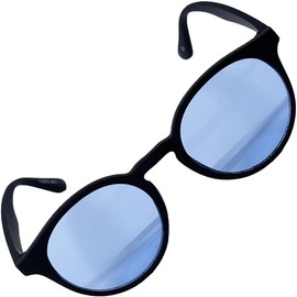 [FashionBerry] ラバーブラック×ライトブルー サングラス UVカット率99%以上 丸型ラウンドデザイン 軽量フレーム 男女兼用 ファッションアイウェア カジュアル アウトドア ドライブ 旅行用 1050572-F-792