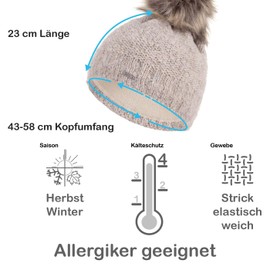 Faera Soft Winter Hat Women's Warm Lined Faux Fur Bobble Hat Fleece Lining Winter Knitted Hat Beanie Girls 65, beige