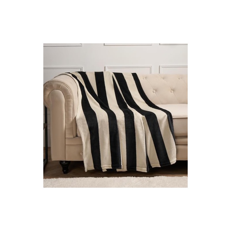 OHS Ultra Soft Stripe Print Throw, Mono - 125X150Cm