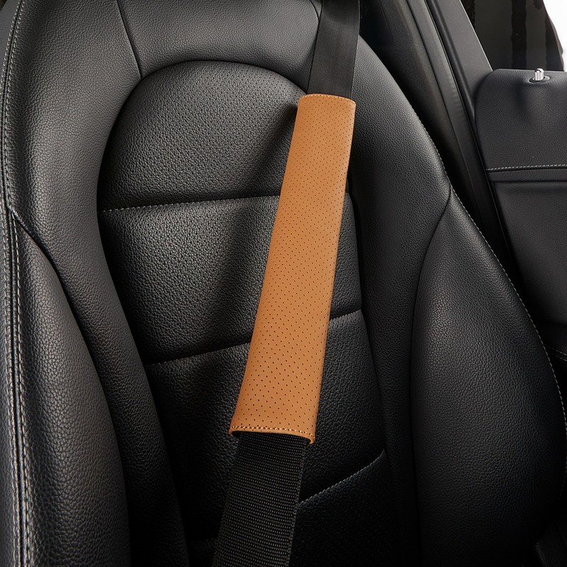 POKSRI 1P Genuine Cowhide Leather seat Belt Cover pad,car Seatbelt