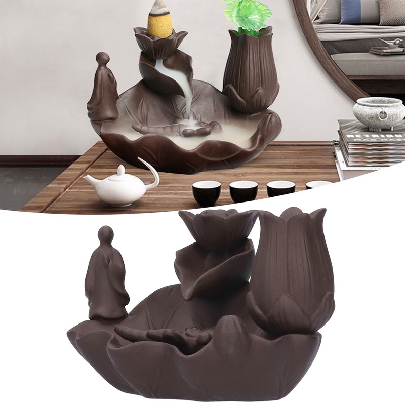 Incense Burner Red Porcelain Dragonfly Shape Backflow Smoke Waterfall Sandalwood