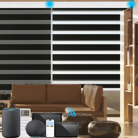 MYshade Custom Smart Zebra Blinds Compatible with Alexa,Blackout (85%) Motorized Dual-Layer Zebra Window Shades,Privacy Light Control Available for Remote Control,Voice Control.Google Home, Black