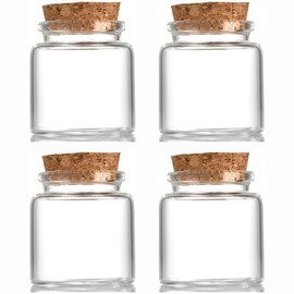 EWEIGEER 4 pcs 60ml Small Glass Bottles with Cork Stopper,Decorative Bottle,Vials Jars,Cute Storage Jar,Wishing Bottle 47x50mm(1.85x1.97inch)