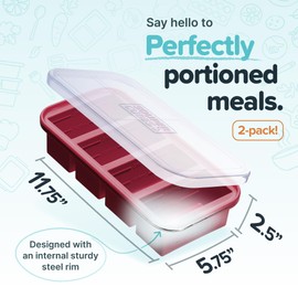 Souper Cubes 1 Cup Silicone Freezer Tray with Lids, Perfect for Storing Broth, Leftovers, Rice, Sauce and More, Silicone Soup Freezer Molds for Meal Prepping - Cranberry - 2-Pack