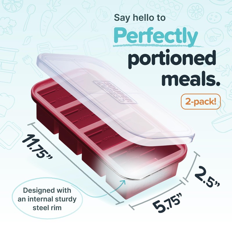 Souper Cubes 1 Cup Silicone Freezer Tray with Lids, Perfect