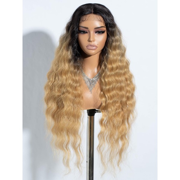 Joedir Long Deep Curly Wavy Lace Front Synthetic Wigs for