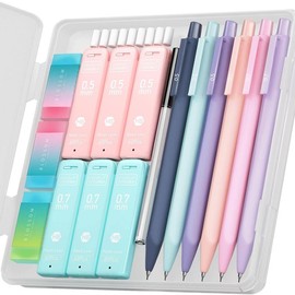 Four Candies Mechanical Pencils 0.5, with HB & 2B Lead Refills 0.5mm, Pastel Eraser Set & Eraser Refills, 16-Count Pack with Case, Cute Aesthetic School Supplies for Writing, Drawing and Drafting:_6PCS 0.5mm + 0.7mm