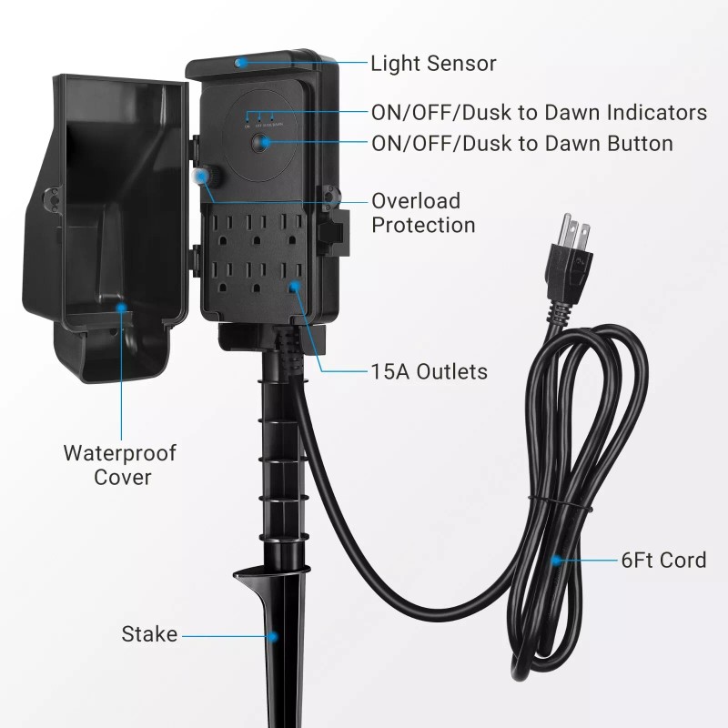 DEWENWILS Hallow Dusk to Dawn Outdoor Power Strip Stake Overload