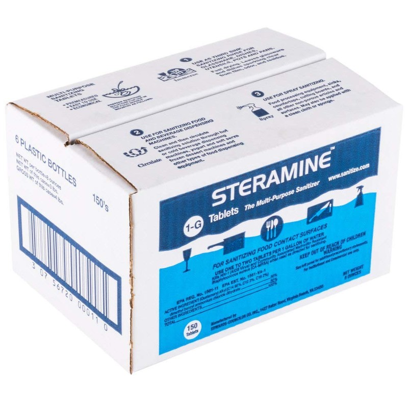 6 Bottles Steramine Sanitizer Tablets w/15 QT-10 Test Strip -