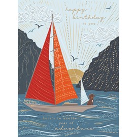 Noel Tatt Birthday Card - Happy Birthday Card with Contemporary Sailing Boat Adventure Scene and Special Finishes - Birthday Card for Men