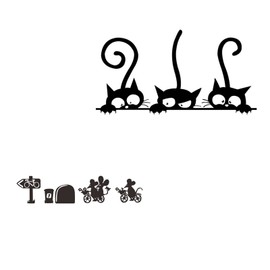 Droomhuis Interesting Black Wall Sticker, Cartoon Cat and Mouse Hole Children's Room Wall Sticker Baby Room Kitchen Living Room Bedroom Waist Line Skirting Board Car Window Picture Decoration