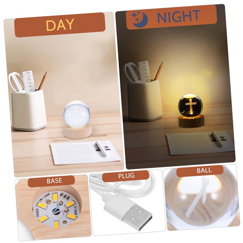 Levemolo Crystal Ball Night Light: Pattern Crystal Ball with Wood