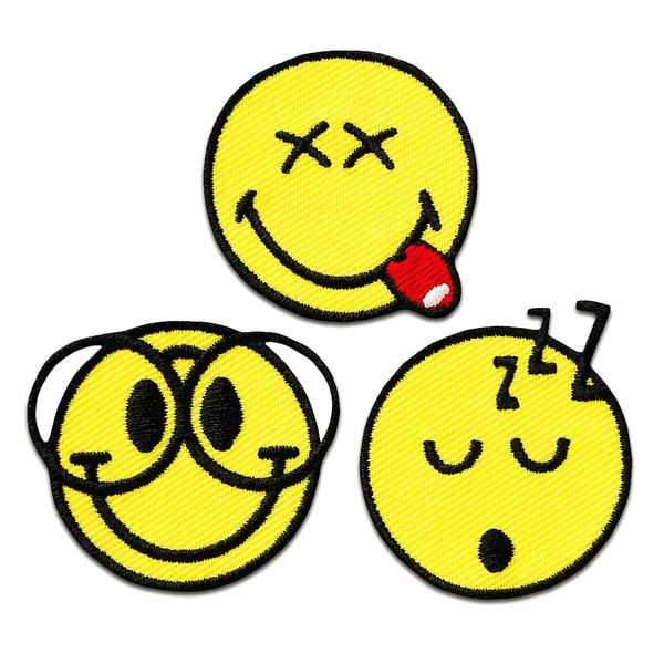 Smiley Iron On Patch – Set of 3. Nerd Yellow