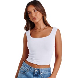 Tank Top for Women Cute Going Out Summer White Square Neck Y2k White Crop Tops Trendy Tight Basic Shirt Baby Tees EEN Girl Skimss Dupes 2025